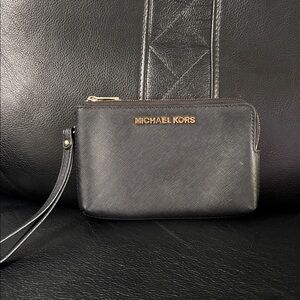Michael Kors Black Canvas Leather Wristlet